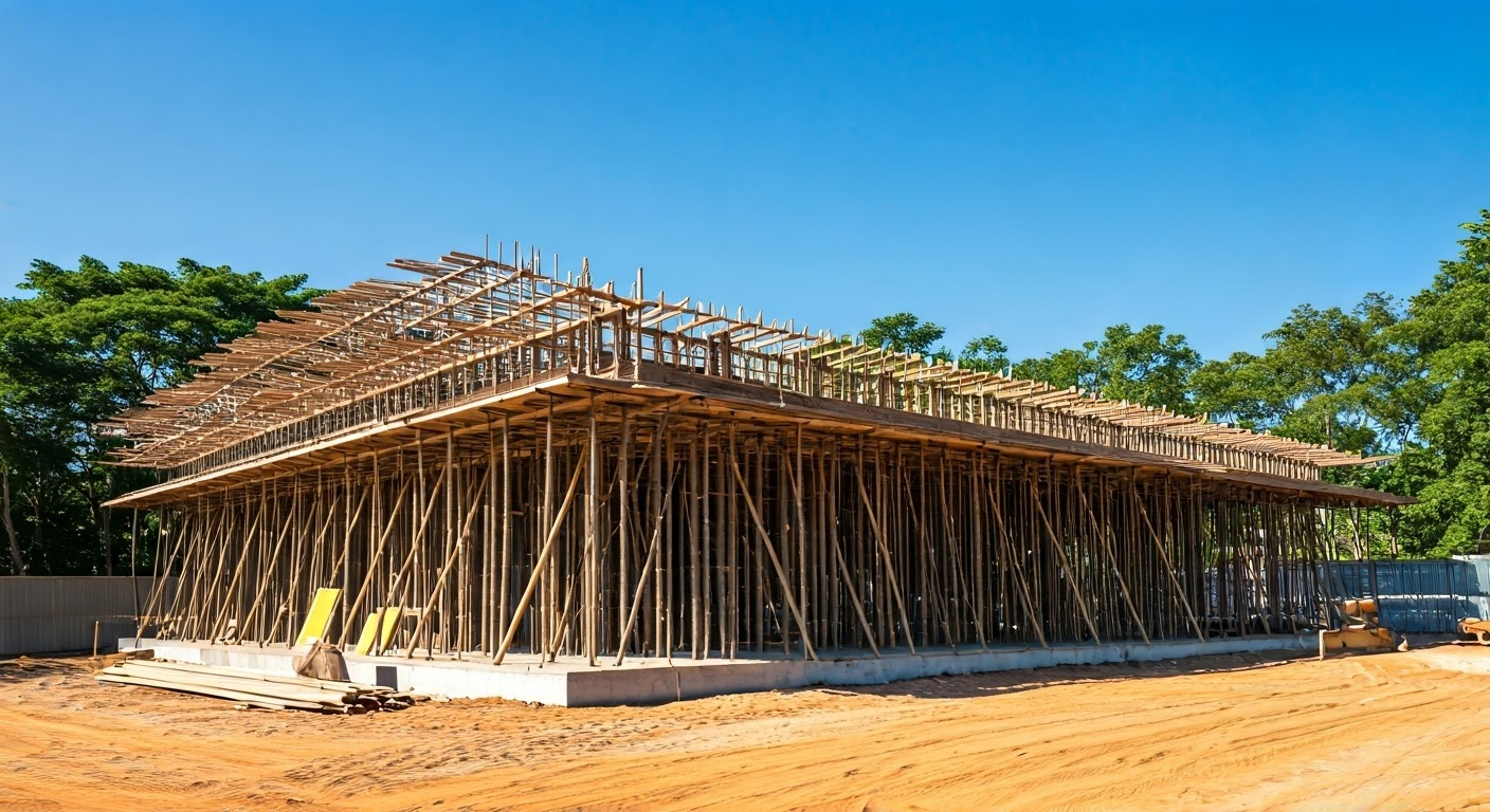 Construction site with sustainable materials