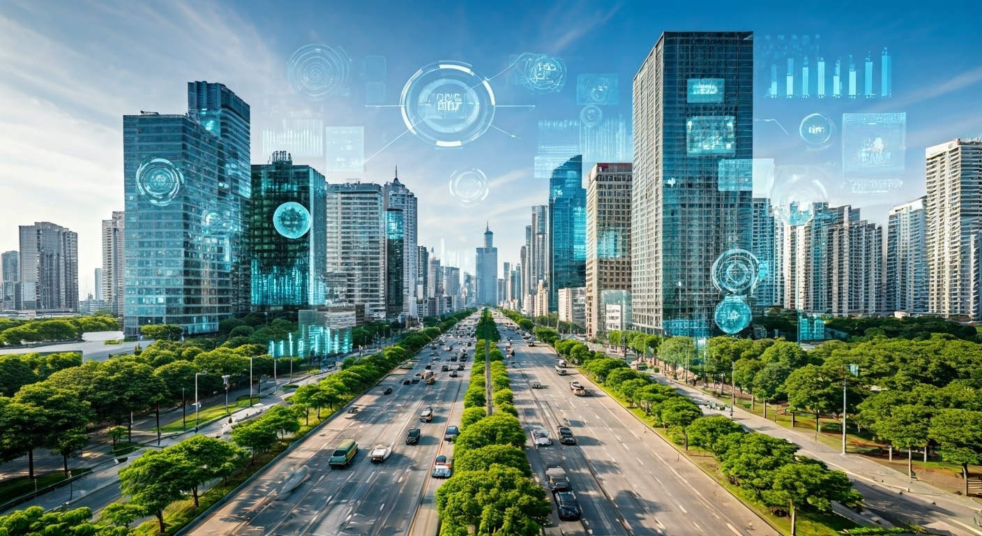 Smart city bustling with technology