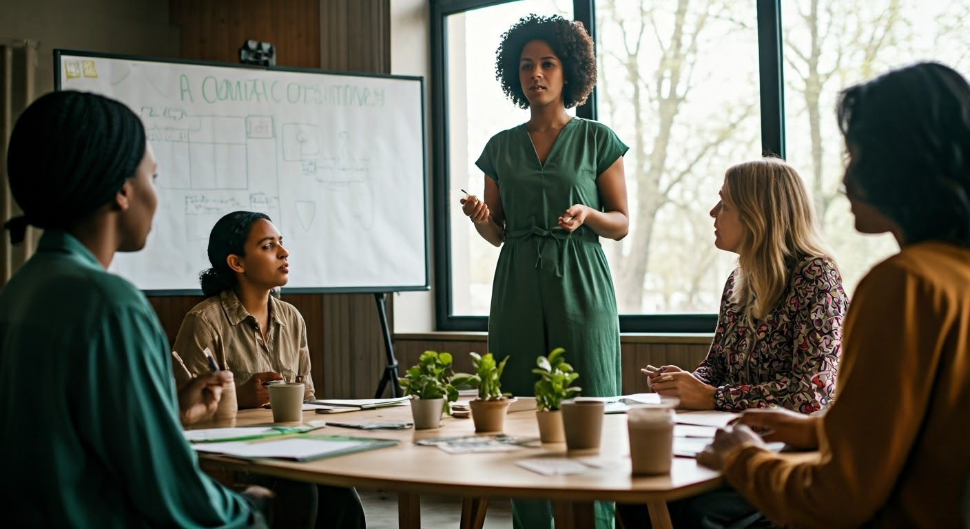 Women leading a climate action meeting.