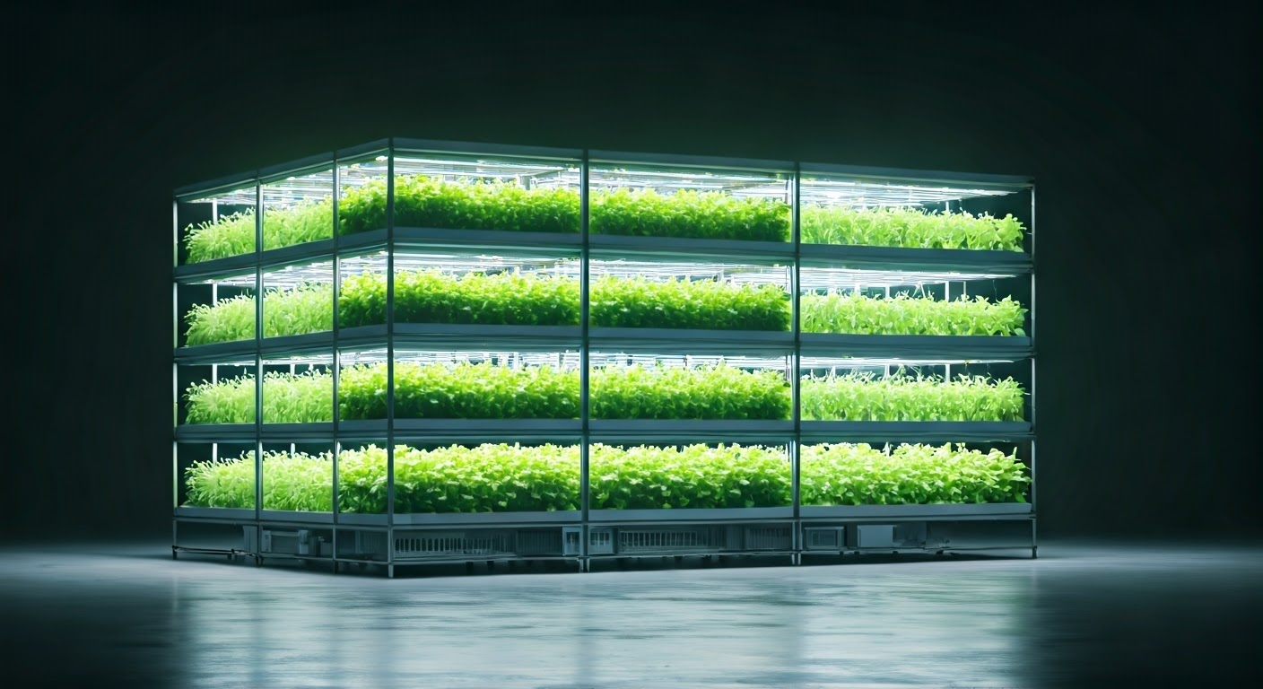 Vibrant vertical farm in urban setting