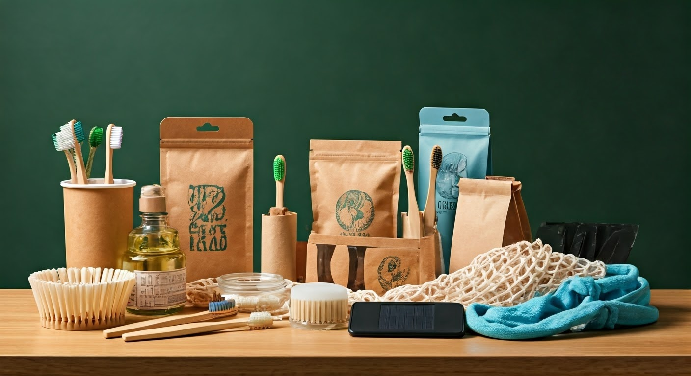 Assorted eco-friendly products on a table