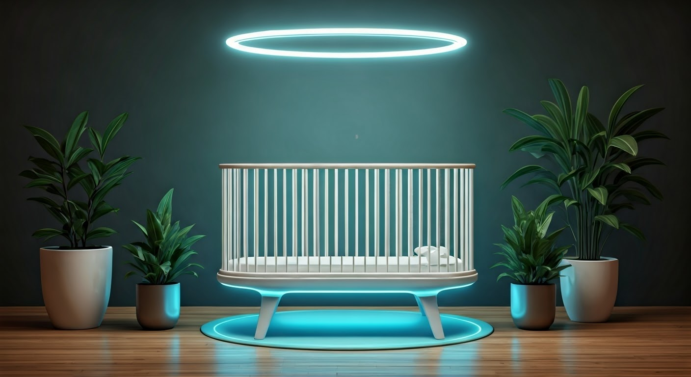 Futuristic nursery with AI-assisted crib